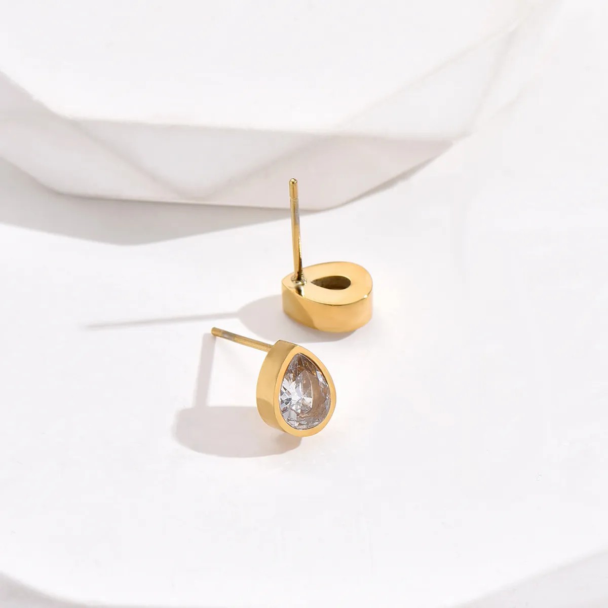 Simple Style Water Droplets Mixed Materials Ear Studs Plating Inlay Artificial Diamond Stainless Steel Earrings_colorza_3