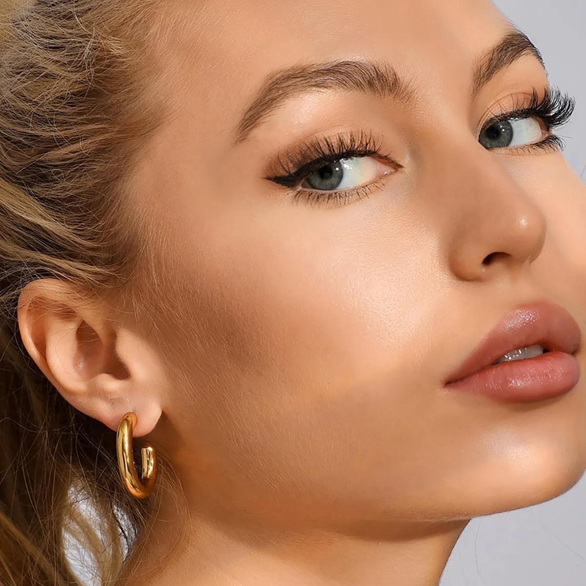Simple Style C Shape Steel Ear Studs Plating Stainless Steel Earrings_colorza_1
