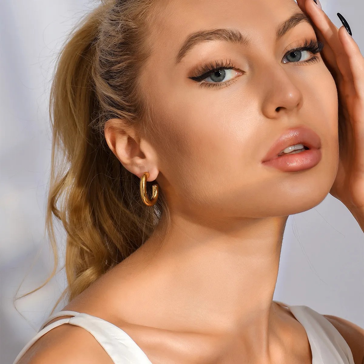 Simple Style C Shape Steel Ear Studs Plating Stainless Steel Earrings_colorza_2