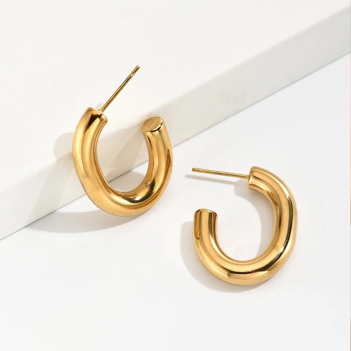 Simple Style C Shape Steel Ear Studs Plating Stainless Steel Earrings_colorza_4