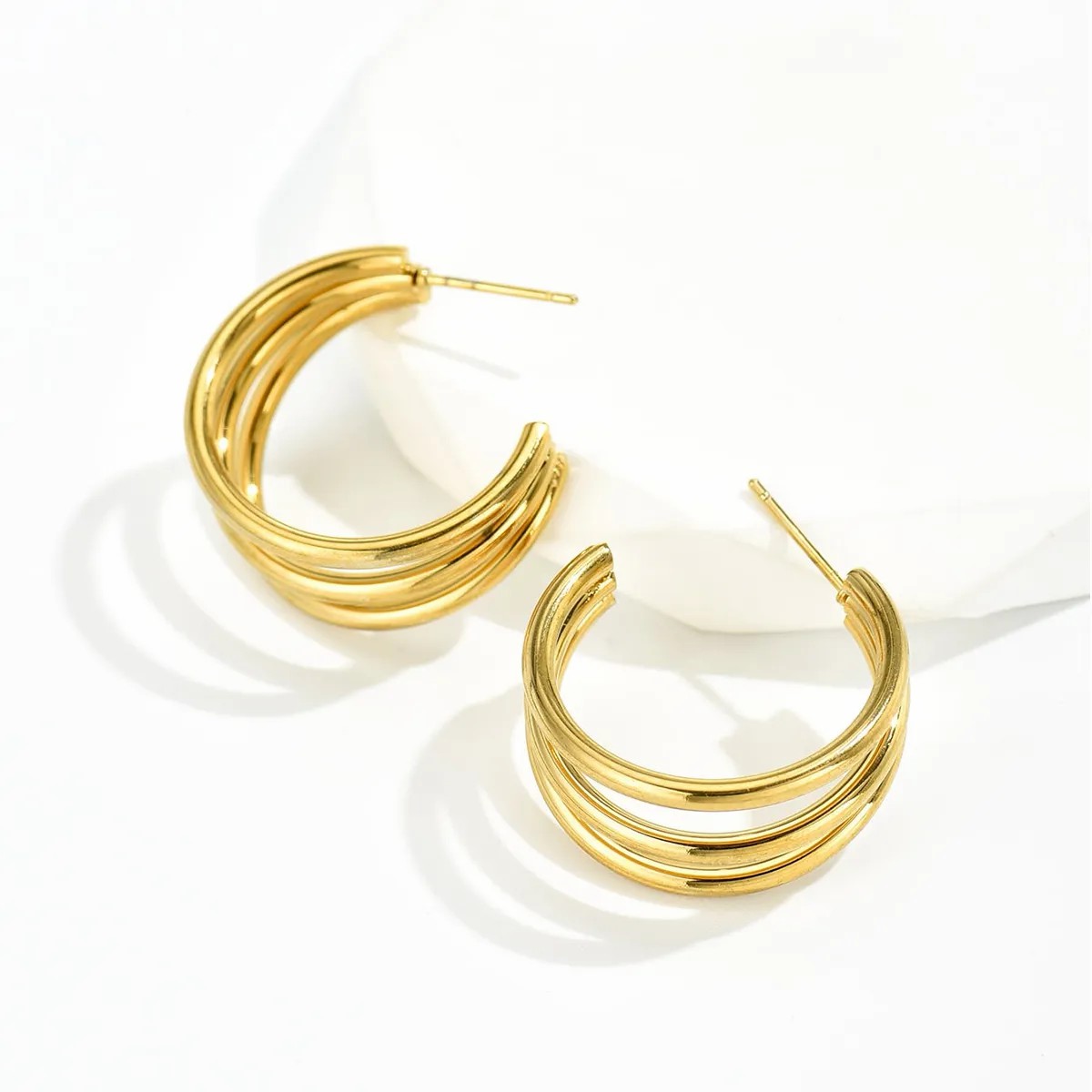 Fashion C Shape Steel Ear Studs Plating Stainless Steel Earrings_colorza_3