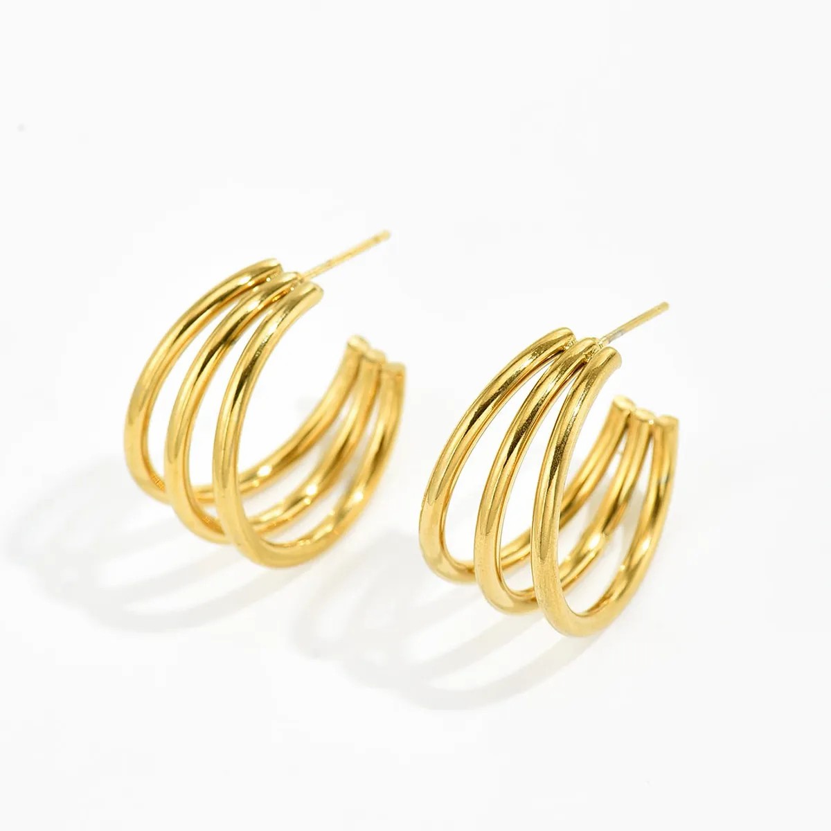 Fashion C Shape Steel Ear Studs Plating Stainless Steel Earrings_colorza_4