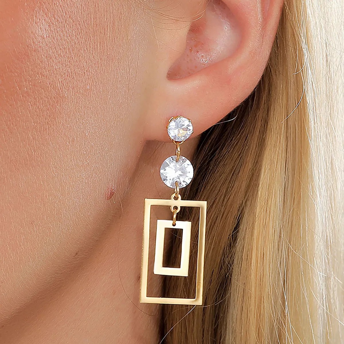 Fashion Square Stainless Steel Dangling Earrings Plating Inlaid Zircon Stainless Steel Earrings_colorza_1