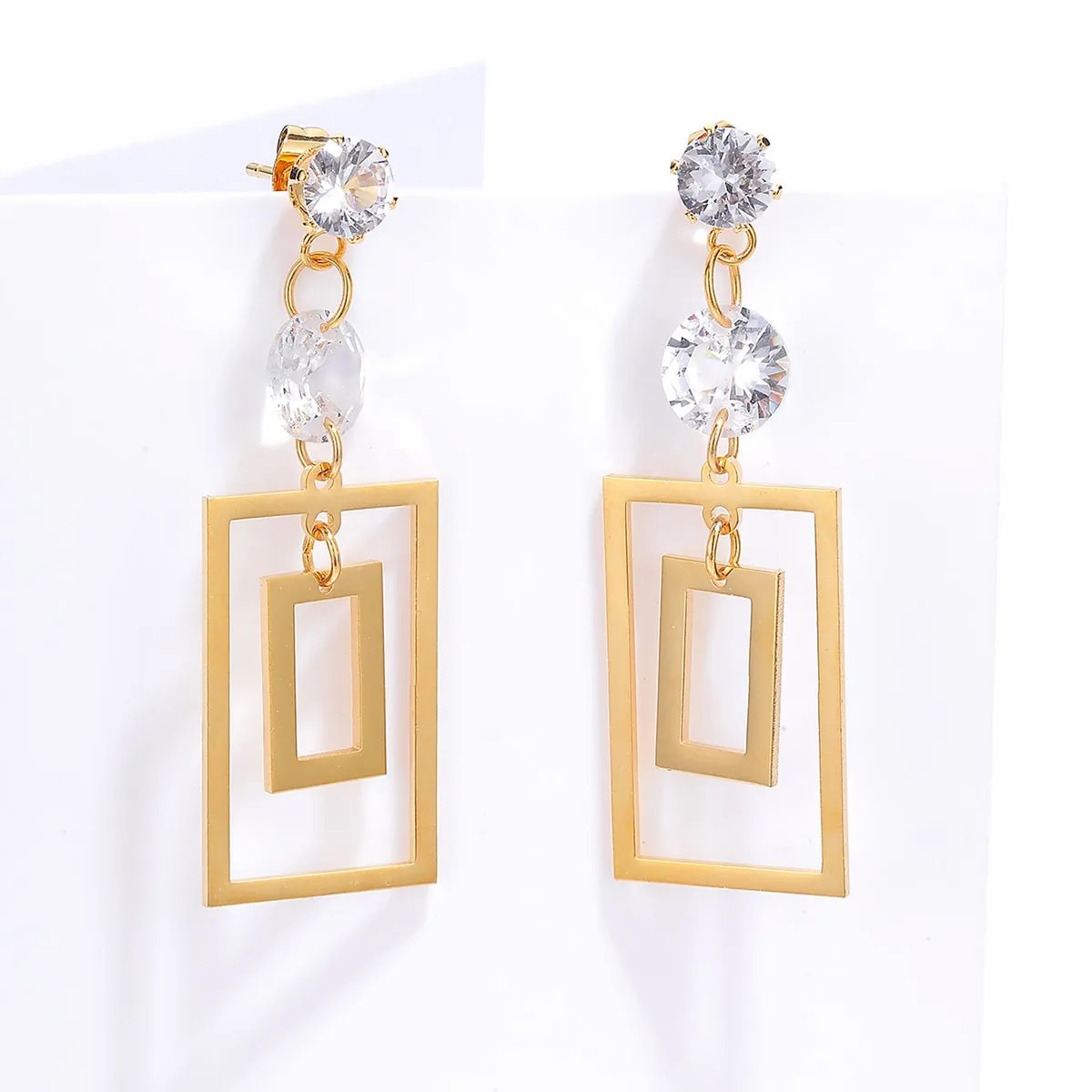 Fashion Square Stainless Steel Dangling Earrings Plating Inlaid Zircon Stainless Steel Earrings_colorza_2