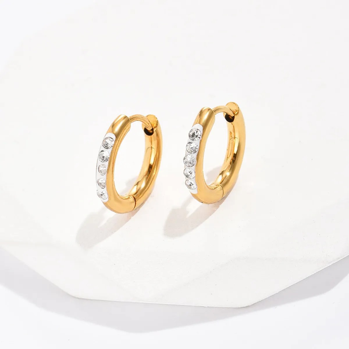 Fashion Circle Steel Hoop Earrings Plating Inlaid Zircon Stainless Steel Earrings_colorza_4