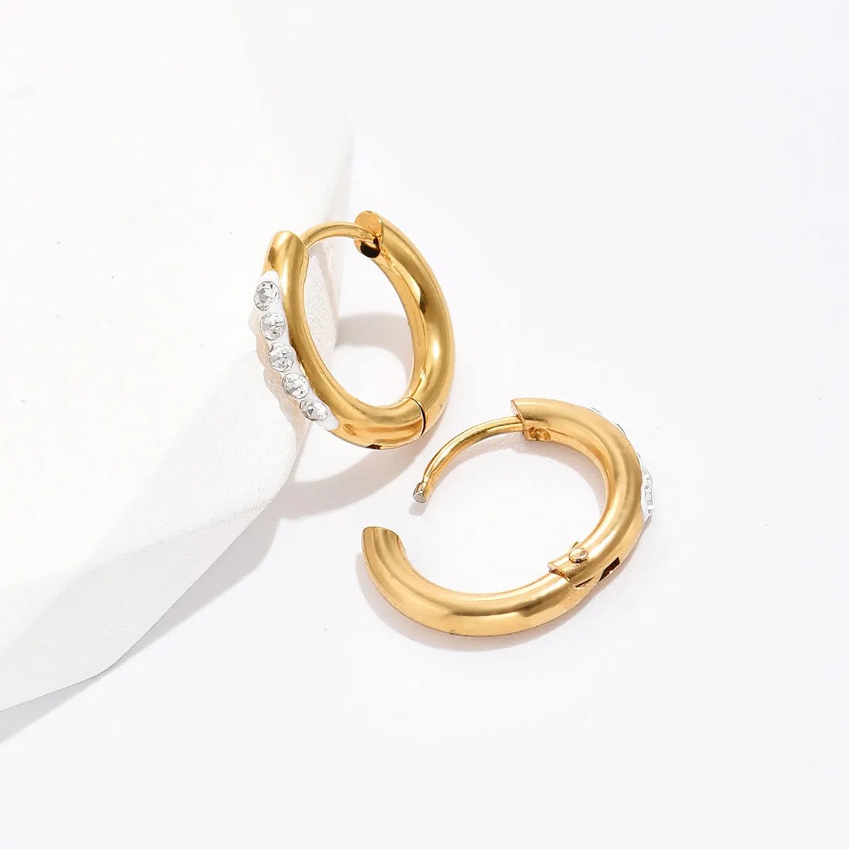 Fashion Circle Steel Hoop Earrings Plating Inlaid Zircon Stainless Steel Earrings_colorza_5