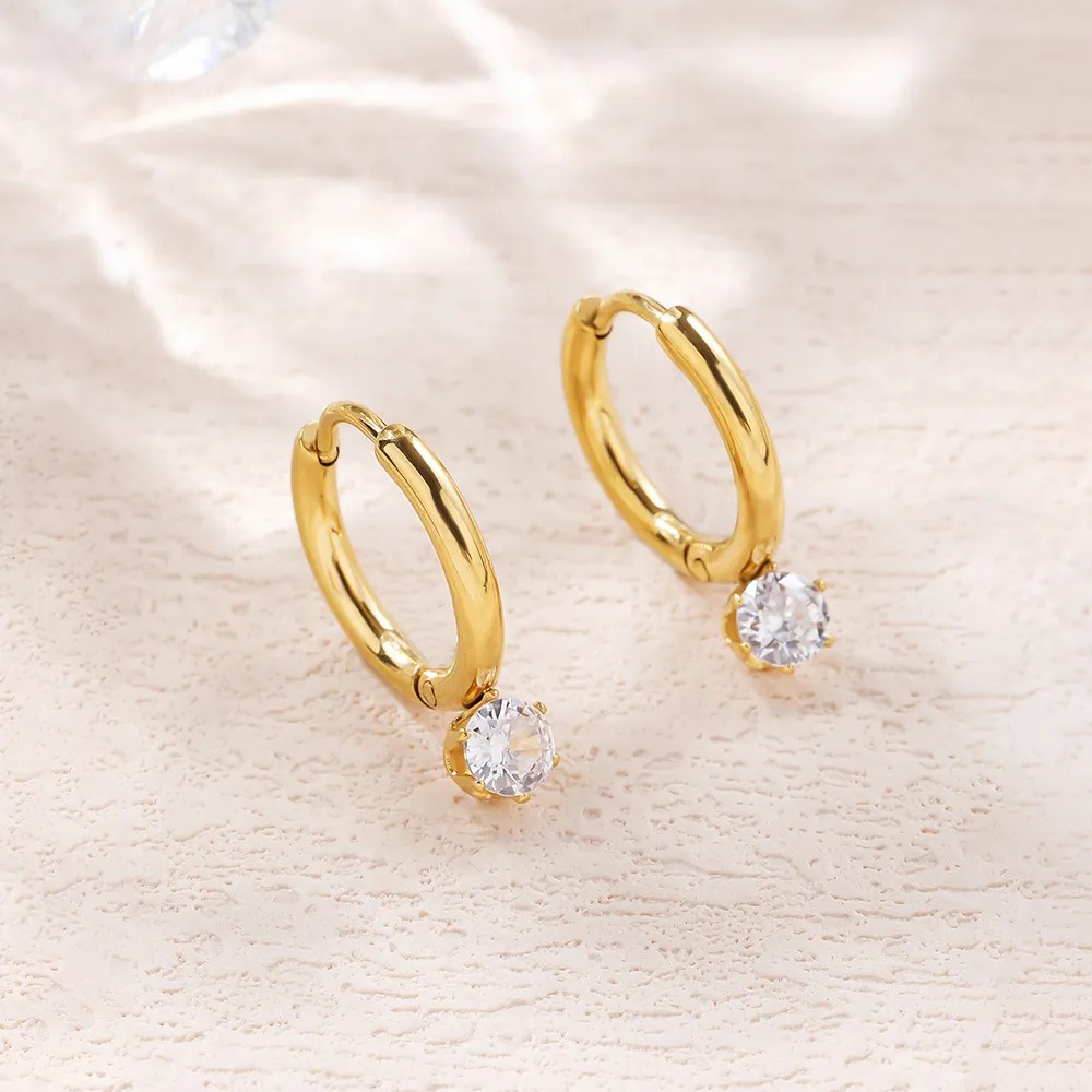 Glam Circle Titanium Steel Earrings Plating Artificial Rhinestones Stainless Steel Earrings_colorza_1