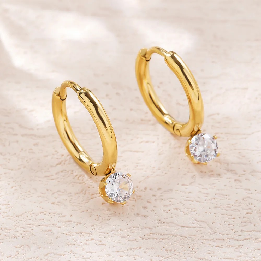 Glam Circle Titanium Steel Earrings Plating Artificial Rhinestones Stainless Steel Earrings_colorza_3