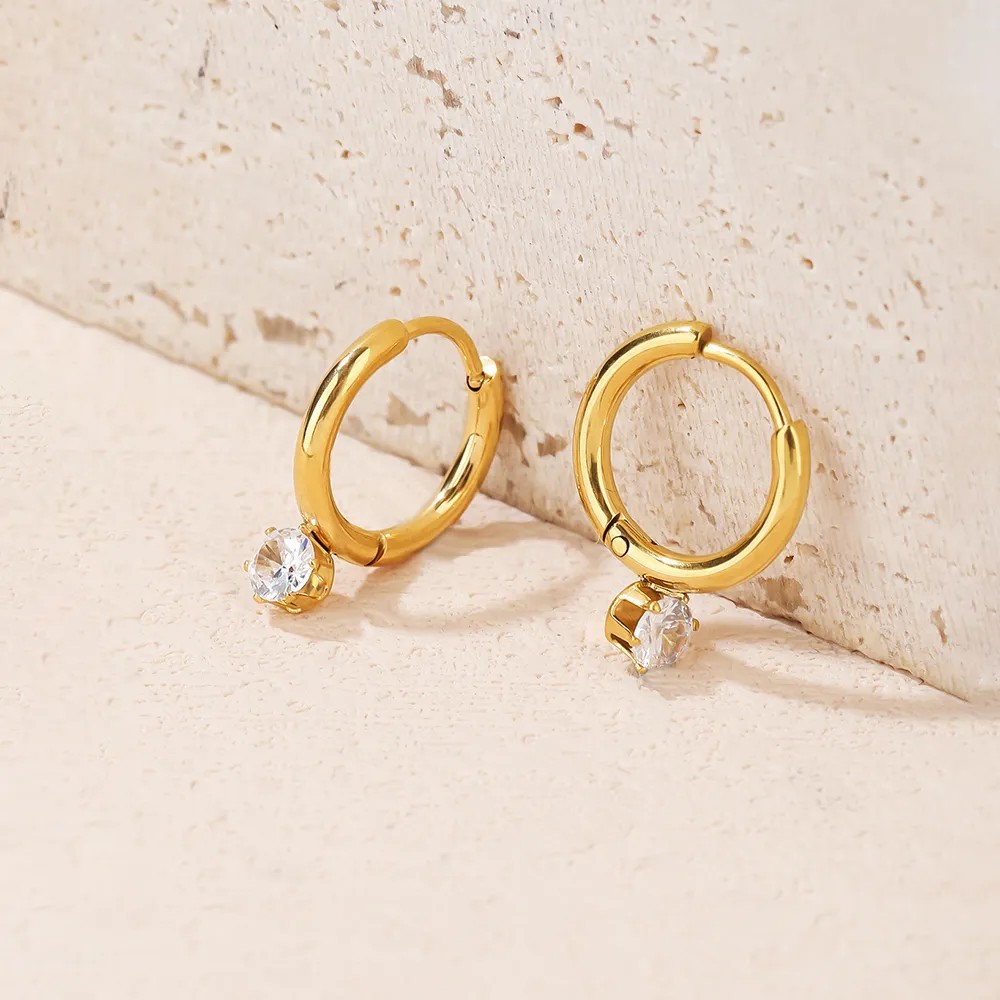 Glam Circle Titanium Steel Earrings Plating Artificial Rhinestones Stainless Steel Earrings_colorza_4
