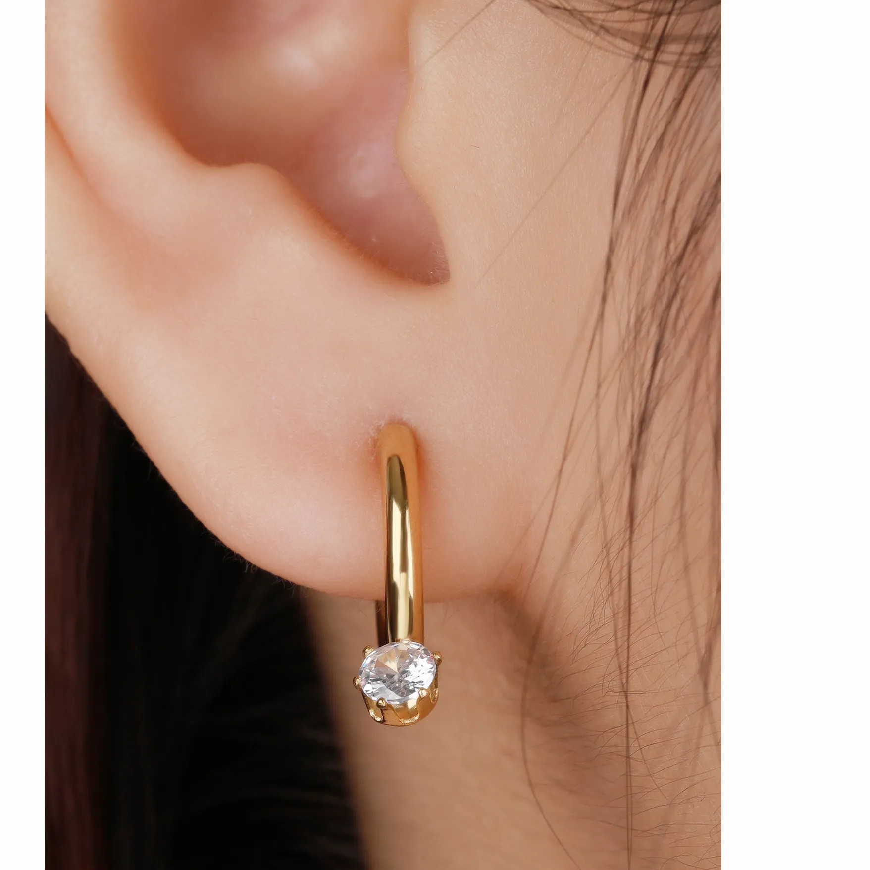 Glam Circle Titanium Steel Earrings Plating Artificial Rhinestones Stainless Steel Earrings_colorza_5
