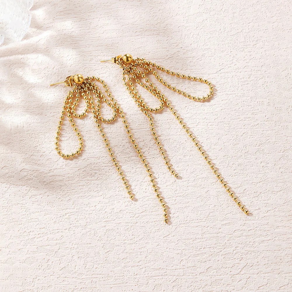 Fashion Tassel Titanium Steel Drop Earrings Plating Stainless Steel Earrings_colorza_1