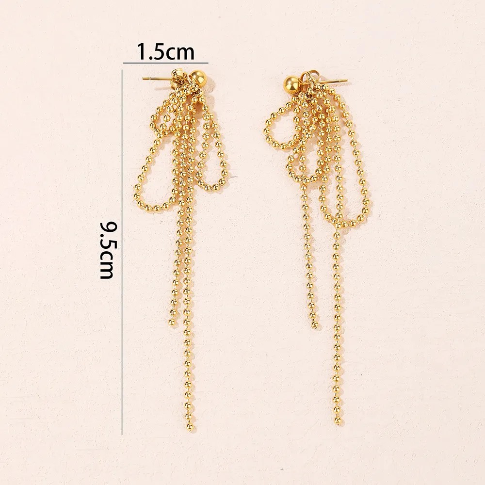Fashion Tassel Titanium Steel Drop Earrings Plating Stainless Steel Earrings_colorza_2