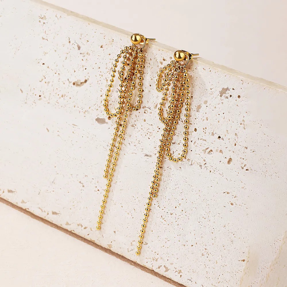 Fashion Tassel Titanium Steel Drop Earrings Plating Stainless Steel Earrings_colorza_3
