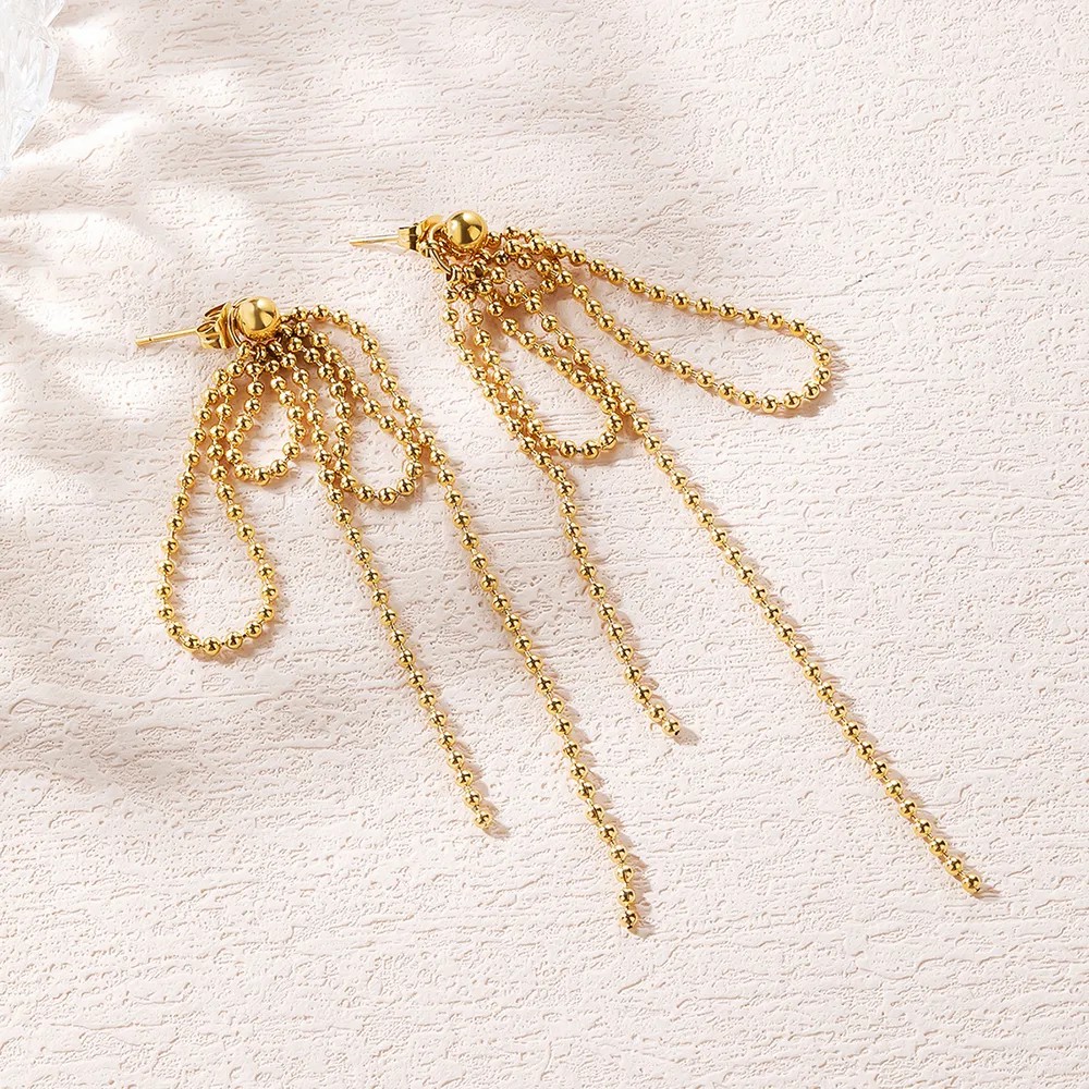 Fashion Tassel Titanium Steel Drop Earrings Plating Stainless Steel Earrings_colorza_4