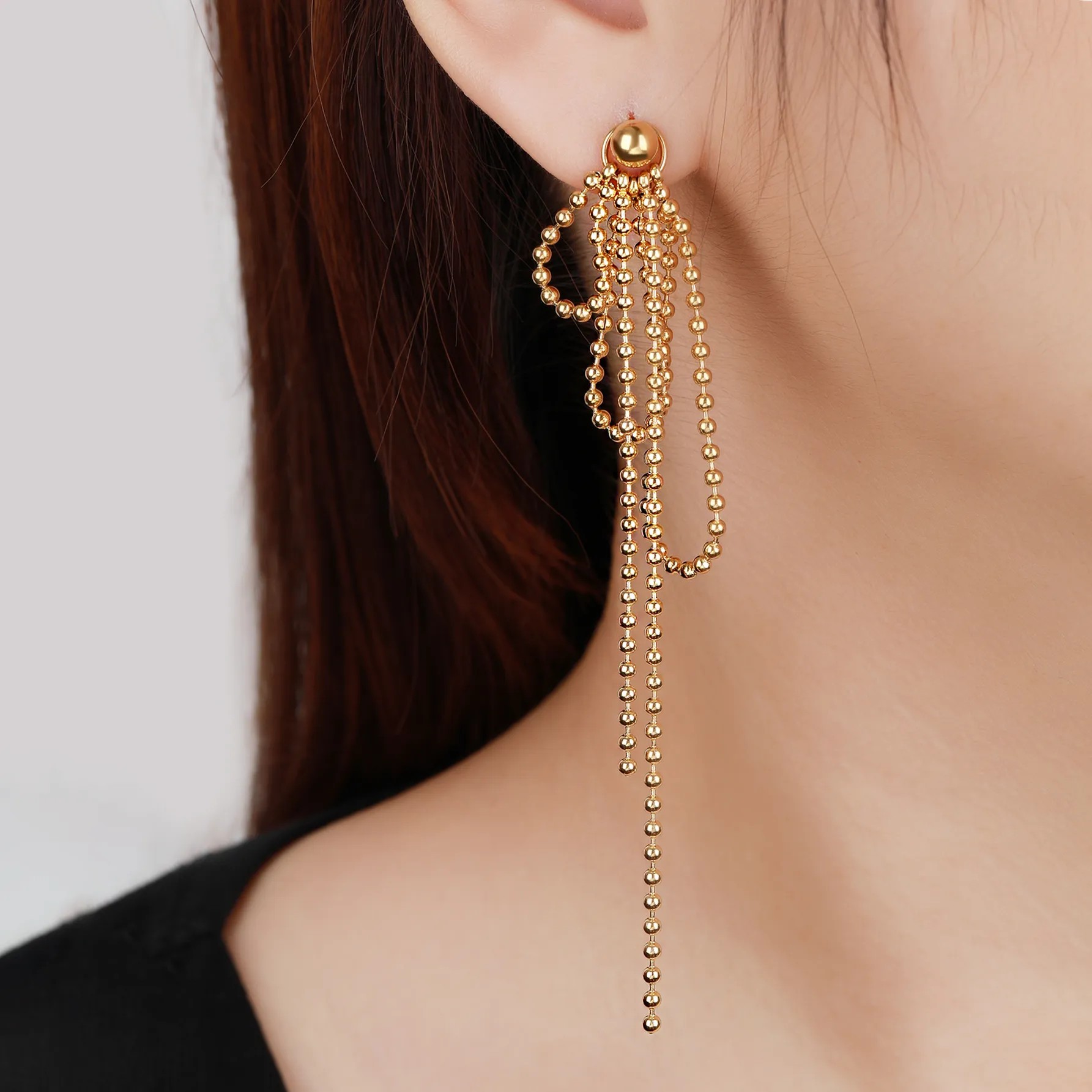 Fashion Tassel Titanium Steel Drop Earrings Plating Stainless Steel Earrings_colorza_5