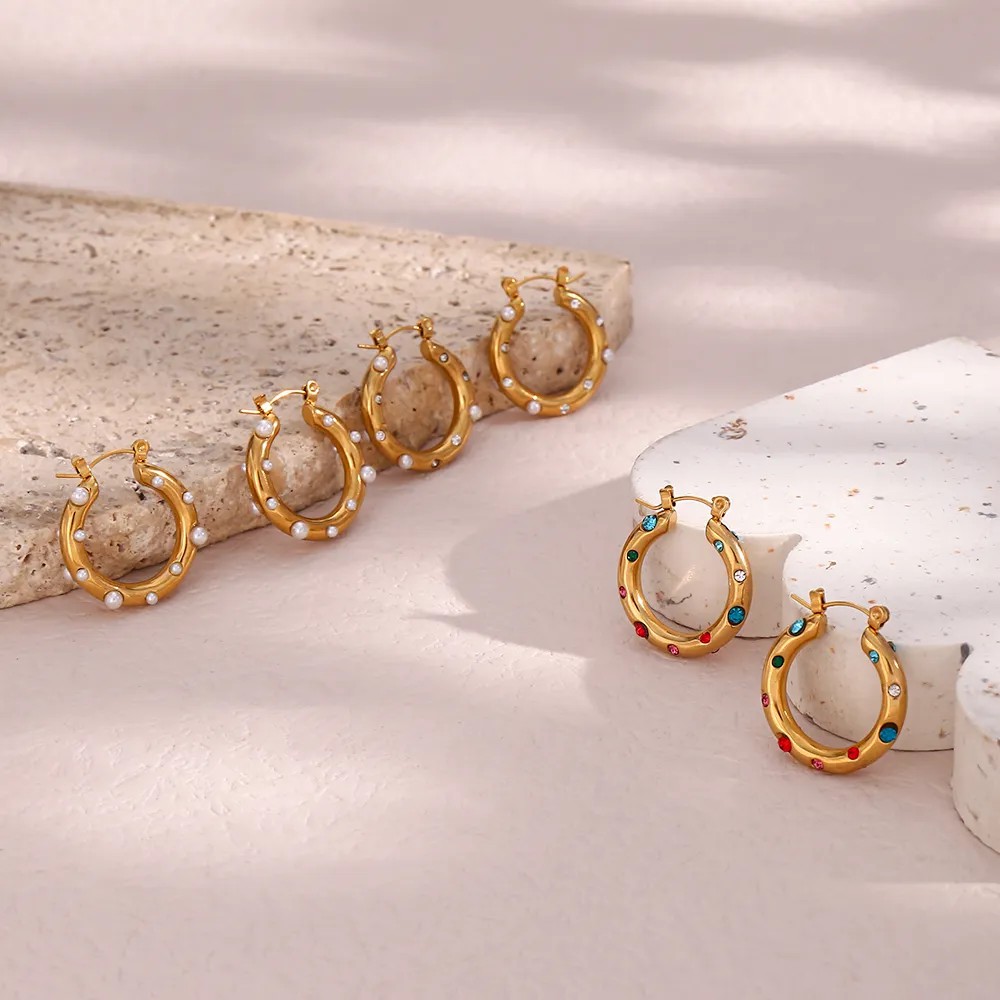 Fashion Geometric Stainless Steel Earrings Pearl Zircon Stainless Steel Earrings_colorza_2