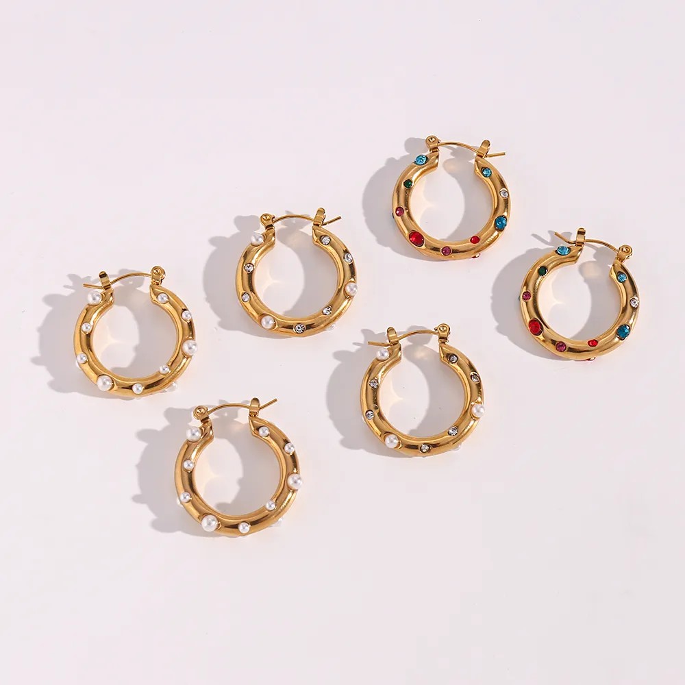Fashion Geometric Stainless Steel Earrings Pearl Zircon Stainless Steel Earrings_colorza_3