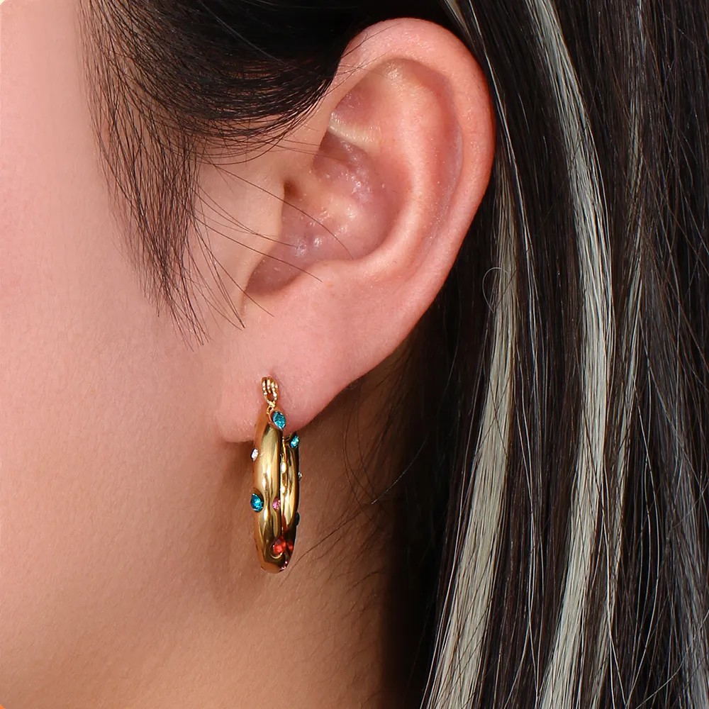 Fashion Geometric Stainless Steel Earrings Pearl Zircon Stainless Steel Earrings_colorza_4