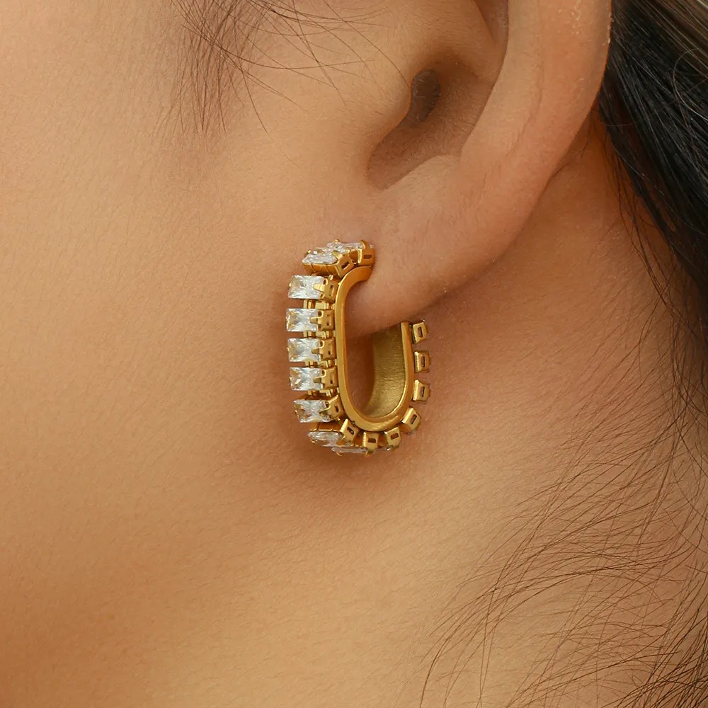 Fashion Geometric Stainless Steel Earrings Plating Inlaid Zircon Zircon Stainless Steel Earrings_colorza_2