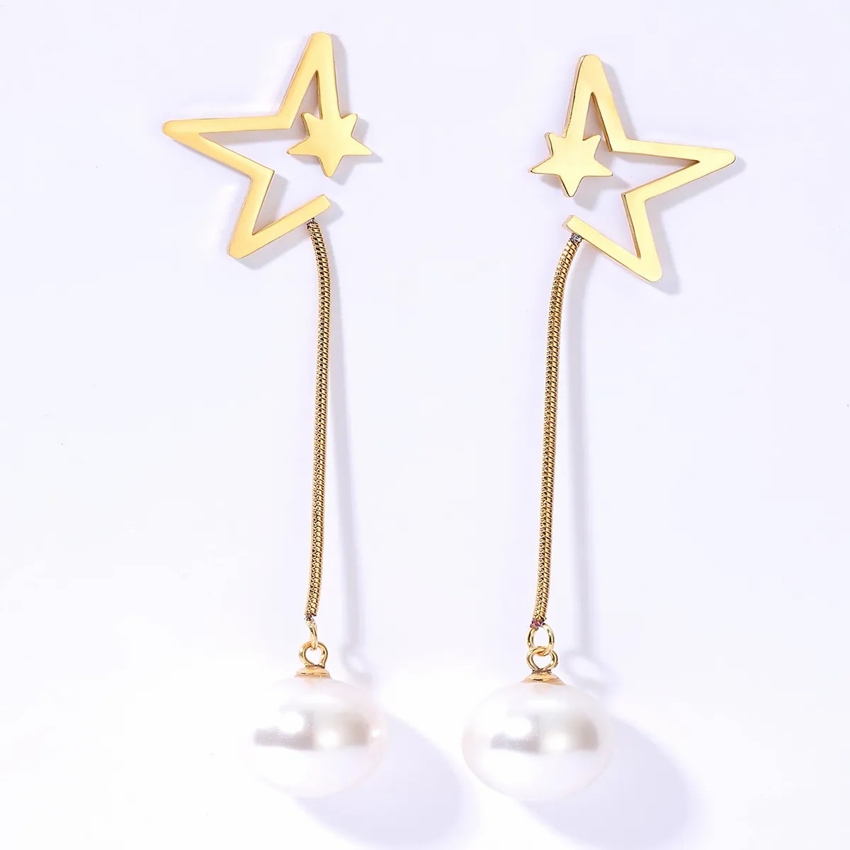 Simple Style Star Stainless Steel Drop Earrings Plating Inlay Artificial Pearl Stainless Steel Earrings_colorza_2