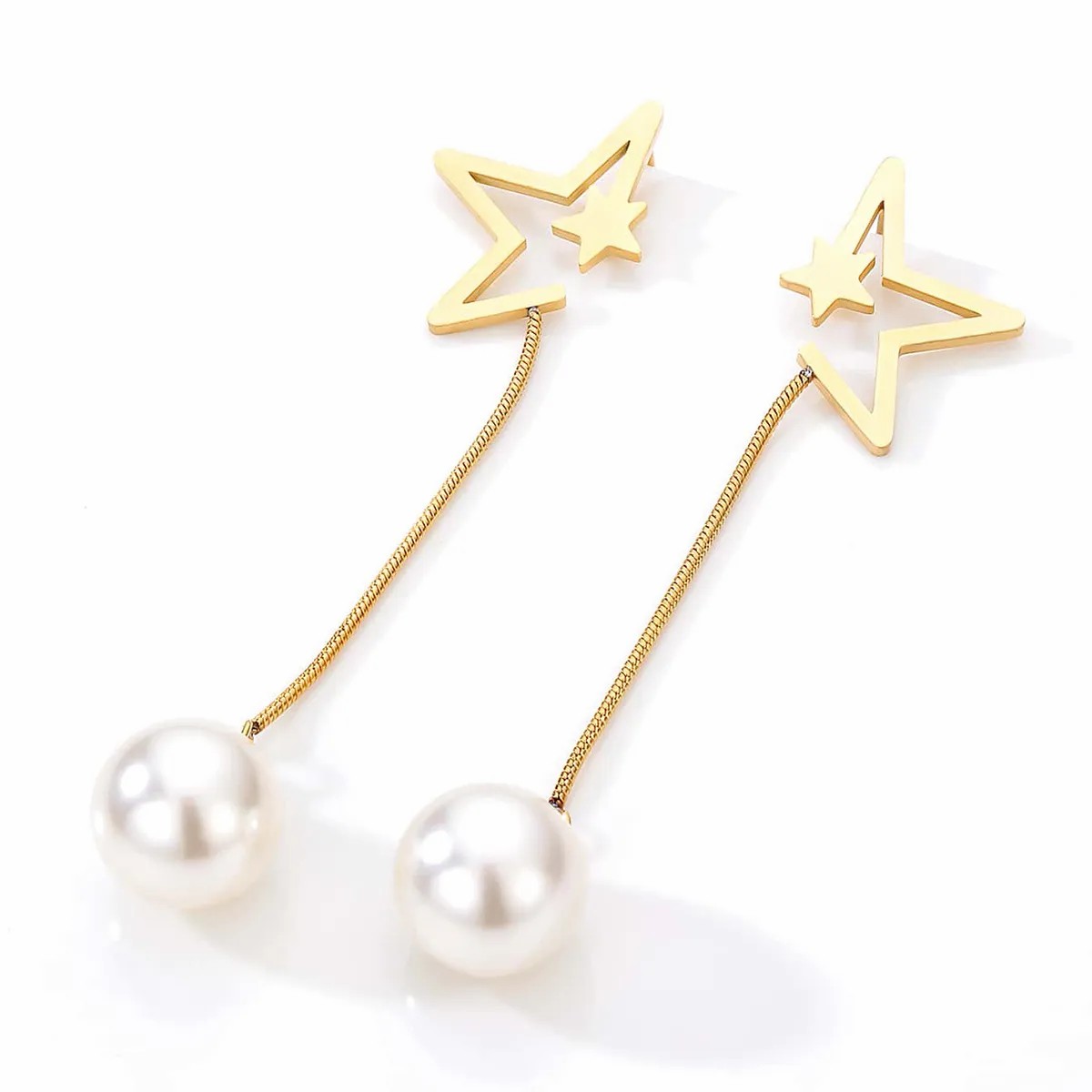 Simple Style Star Stainless Steel Drop Earrings Plating Inlay Artificial Pearl Stainless Steel Earrings_colorza_3