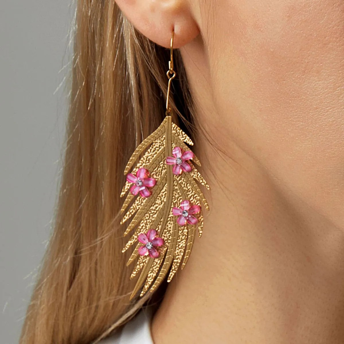 Simple Style Leaves Stainless Steel Drop Earrings Plating Inlay Zircon Stainless Steel Earrings_colorza_1