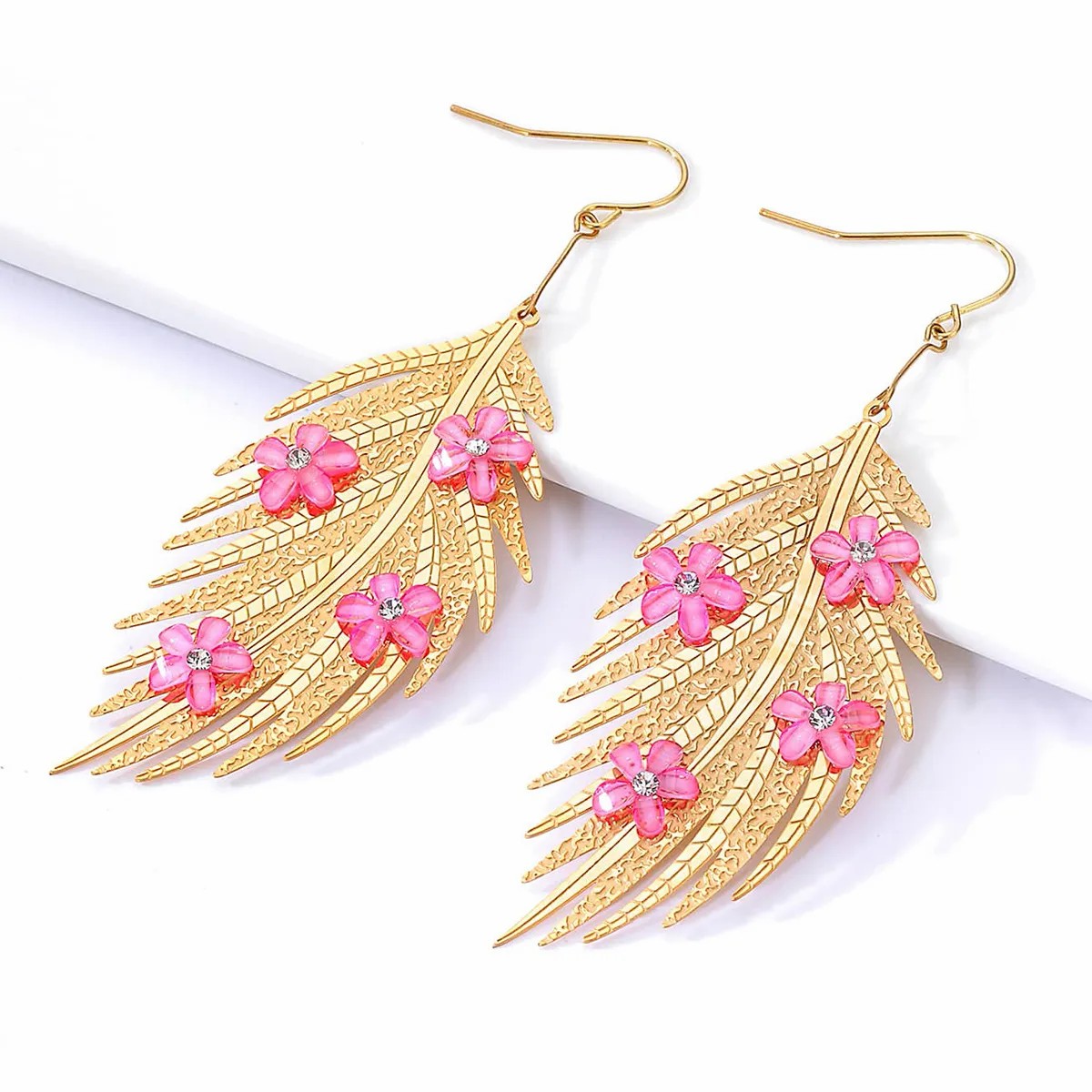 Simple Style Leaves Stainless Steel Drop Earrings Plating Inlay Zircon Stainless Steel Earrings_colorza_2