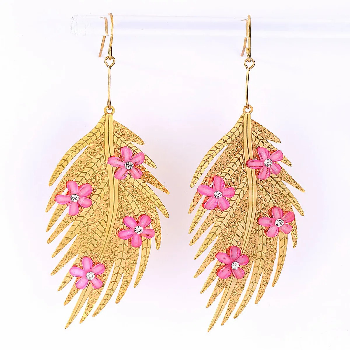 Simple Style Leaves Stainless Steel Drop Earrings Plating Inlay Zircon Stainless Steel Earrings_colorza_3