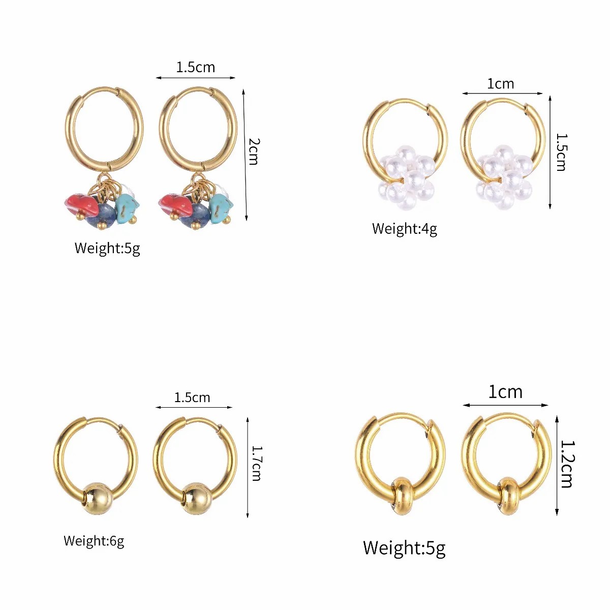 Fashion Solid Color Stainless Steel Drop Earrings Plating Artificial Pearls Natural Stone Stainless Steel Earrings_colorza_1