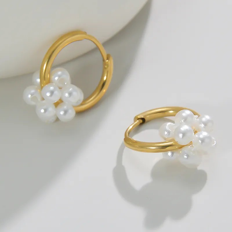 Fashion Solid Color Stainless Steel Drop Earrings Plating Artificial Pearls Natural Stone Stainless Steel Earrings_colorza_2