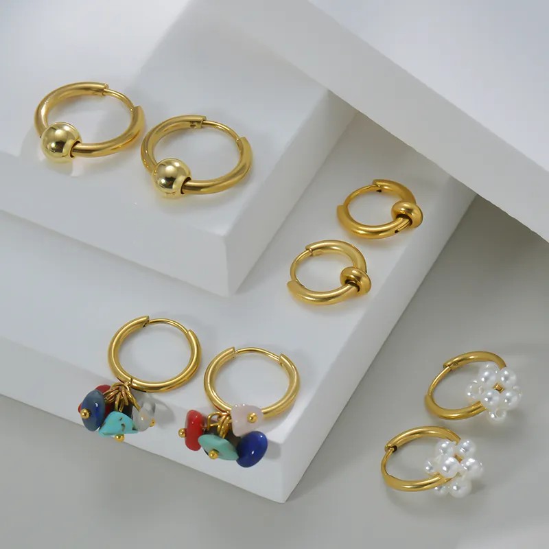 Fashion Solid Color Stainless Steel Drop Earrings Plating Artificial Pearls Natural Stone Stainless Steel Earrings_colorza_4