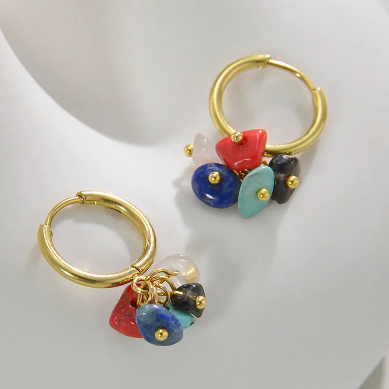 Fashion Solid Color Stainless Steel Drop Earrings Plating Artificial Pearls Natural Stone Stainless Steel Earrings_colorza_7