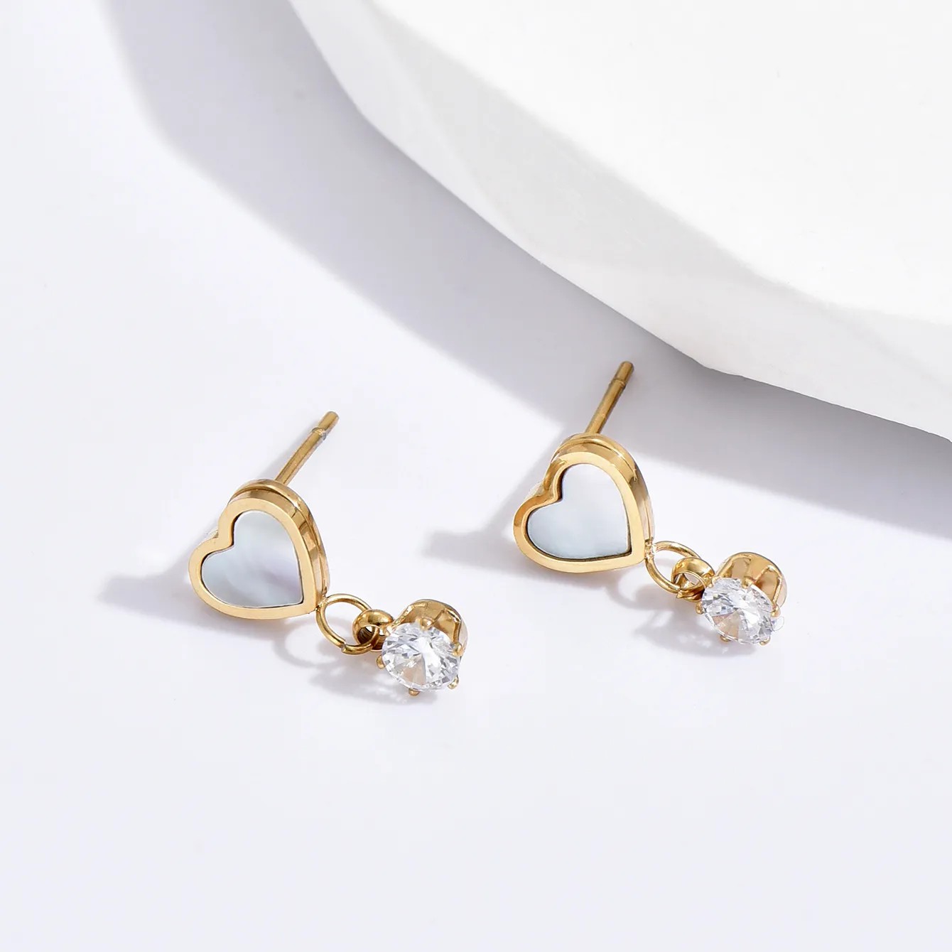 Sweet Heart Shape Stainless Steel Earrings Inlay Zircon Stainless Steel Earrings 1 Pair_colorza_1