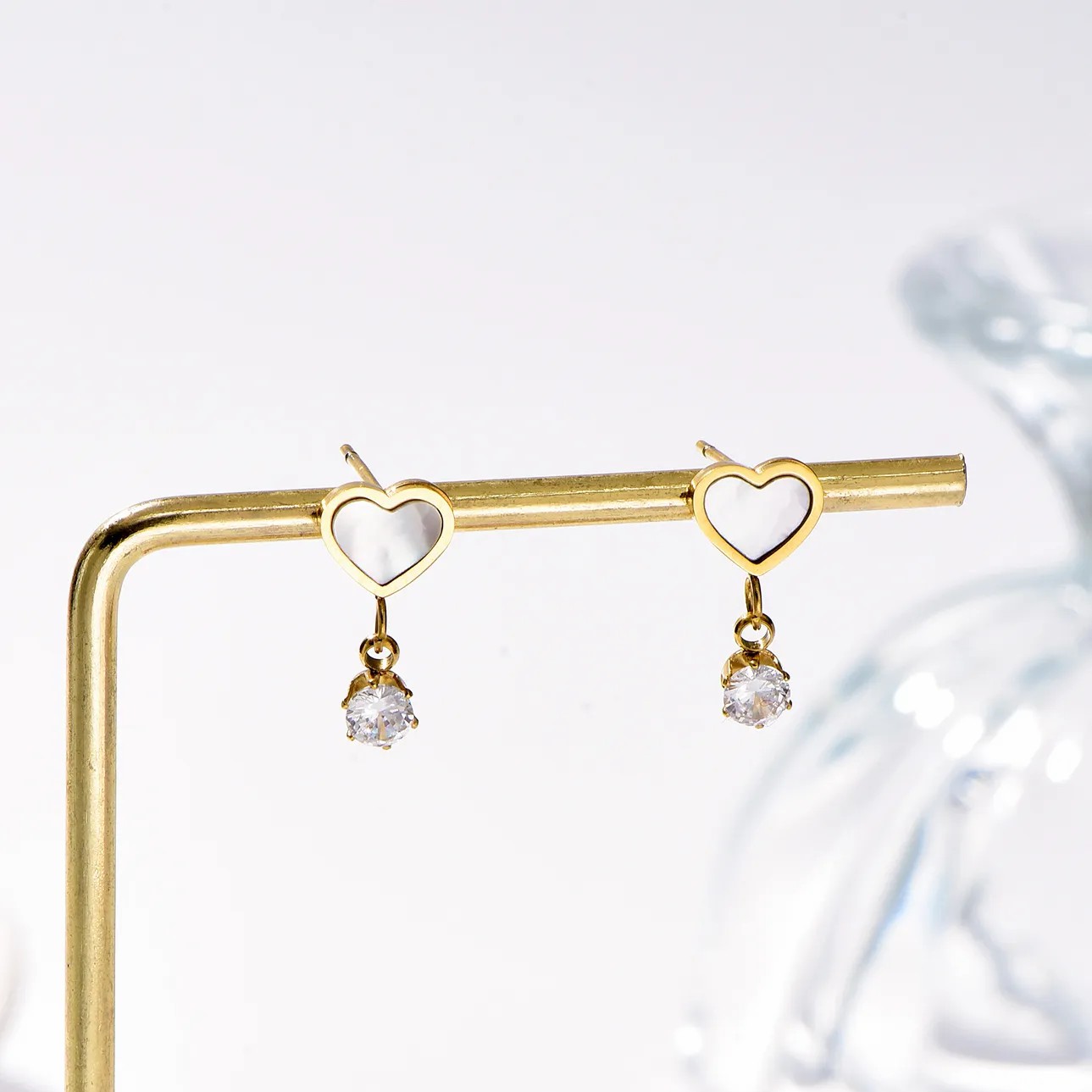 Sweet Heart Shape Stainless Steel Earrings Inlay Zircon Stainless Steel Earrings 1 Pair_colorza_3