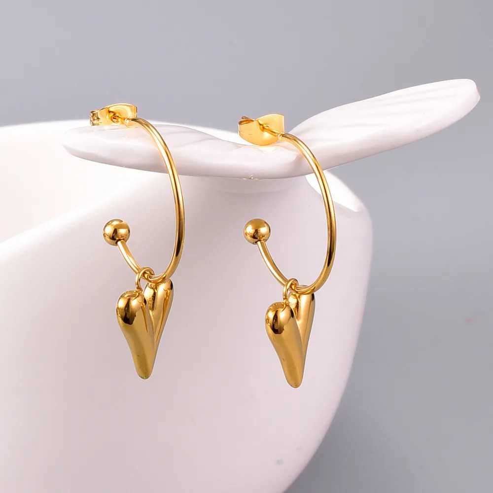 Simple Style Heart Shape Titanium Steel Earrings Plating Stainless Steel Earrings_colorza_2