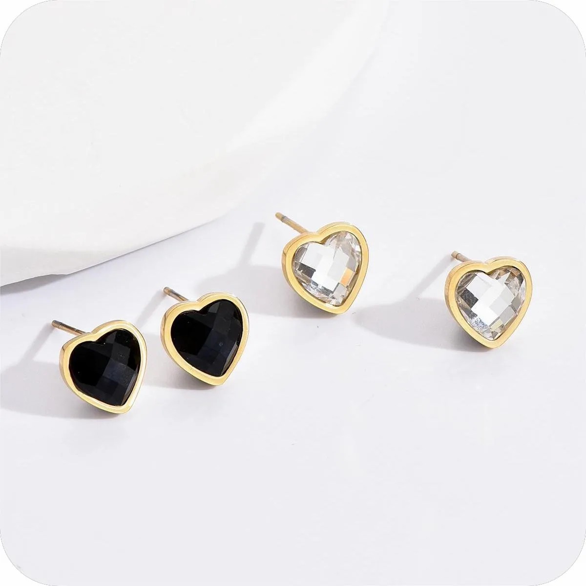 Fashion Heart Shape Stainless Steel Ear Studs Inlay Zircon Stainless Steel Earrings 1 Set_colorza_1