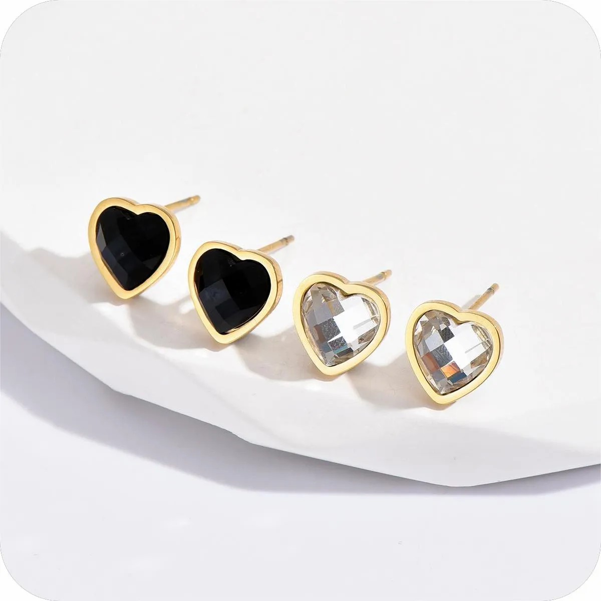 Fashion Heart Shape Stainless Steel Ear Studs Inlay Zircon Stainless Steel Earrings 1 Set_colorza_2