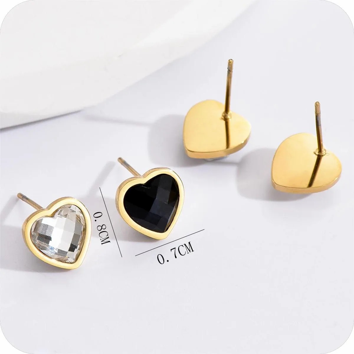 Fashion Heart Shape Stainless Steel Ear Studs Inlay Zircon Stainless Steel Earrings 1 Set_colorza_3