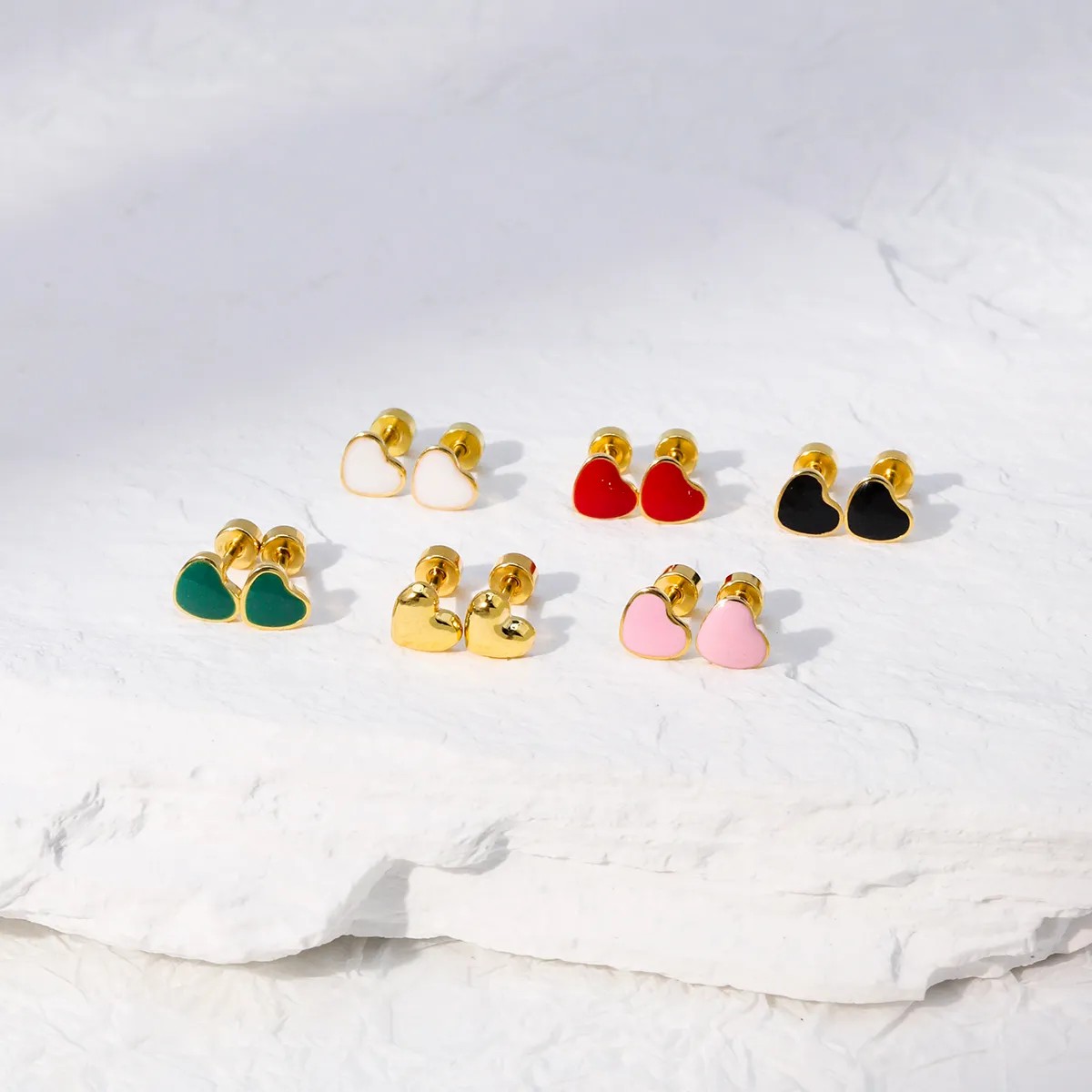Simple Style Heart Shape Stainless Steel Ear Studs Stainless Steel Earrings_colorza_1