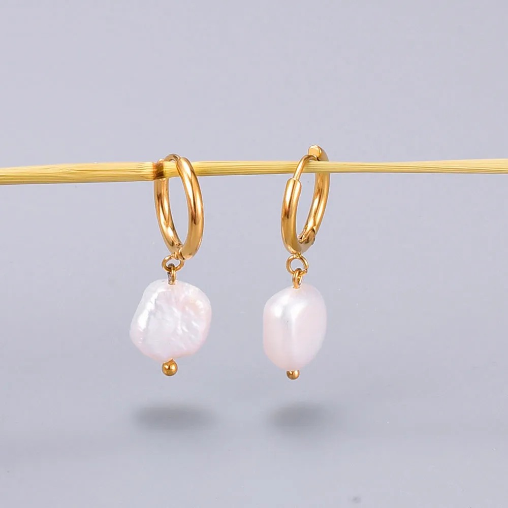Elegant Geometric Titanium Steel Drop Earrings Plating Pearl Stainless Steel Earrings_colorza_1