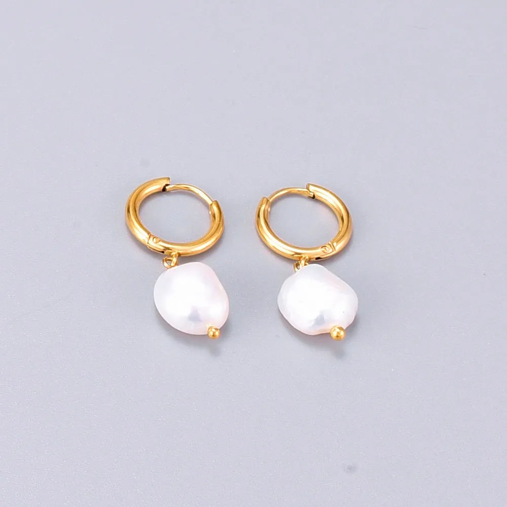 Elegant Geometric Titanium Steel Drop Earrings Plating Pearl Stainless Steel Earrings_colorza_2
