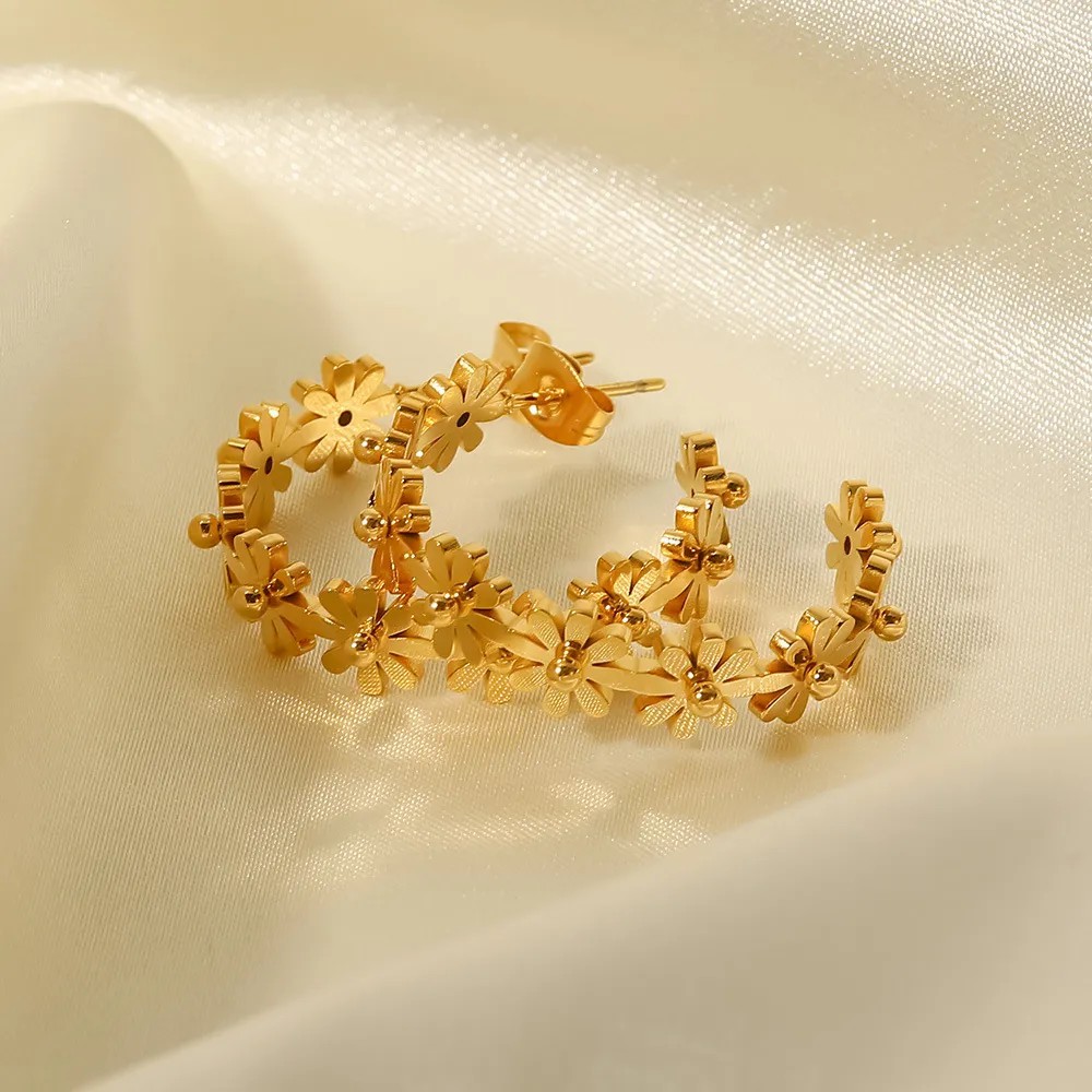 Fashion Flower Stainless Steel Earrings Gold Plated Stainless Steel Earrings_colorza_3