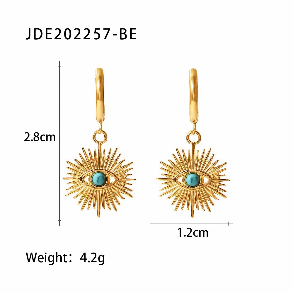 Fashion Devil Eye Stainless Steel Drop Earrings Inlay Turquoise Stainless Steel Earrings_colorza_1