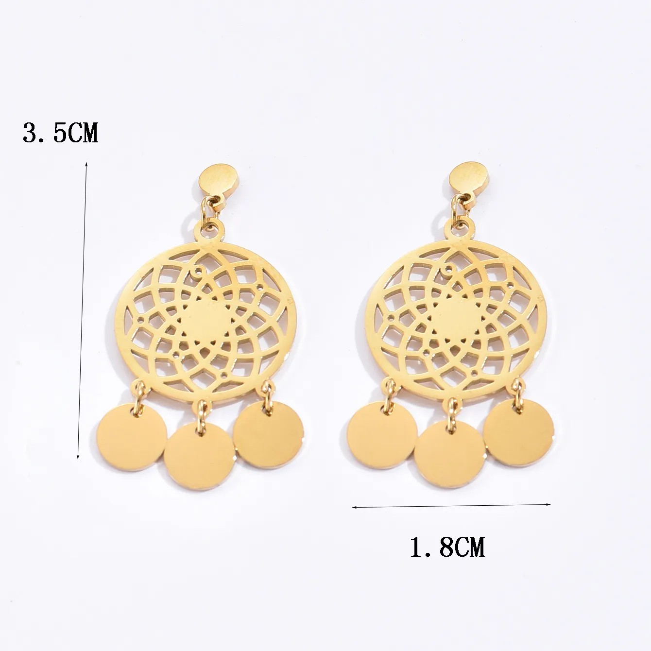 Ethnic Style Round Stainless Steel Earrings Tassel Hollow Out Stainless Steel Earrings 1 Pair_colorza_3