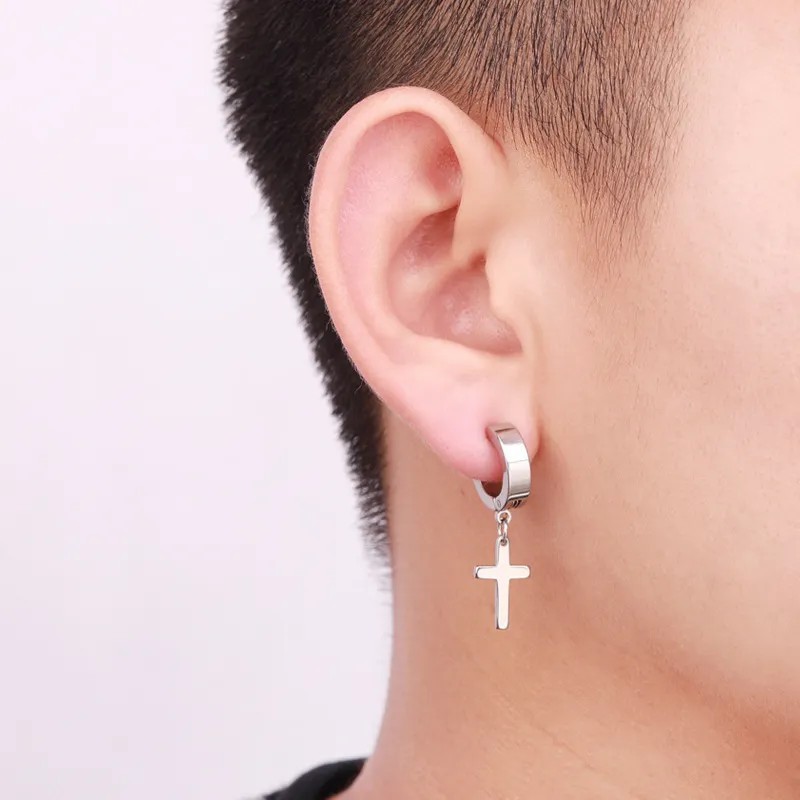 Simple Style Cross Stainless Steel Dangling Earrings Plating Stainless Steel Earrings 1 Set_colorza_1
