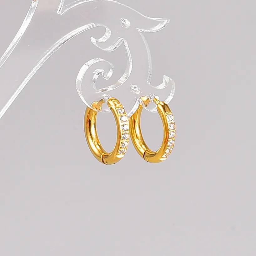 Fashion Geometric Titanium Steel Earrings Gold Plated Artificial Rhinestones Stainless Steel Earrings_colorza_1