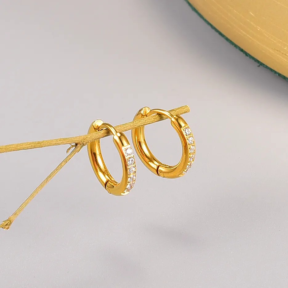 Fashion Geometric Titanium Steel Earrings Gold Plated Artificial Rhinestones Stainless Steel Earrings_colorza_2