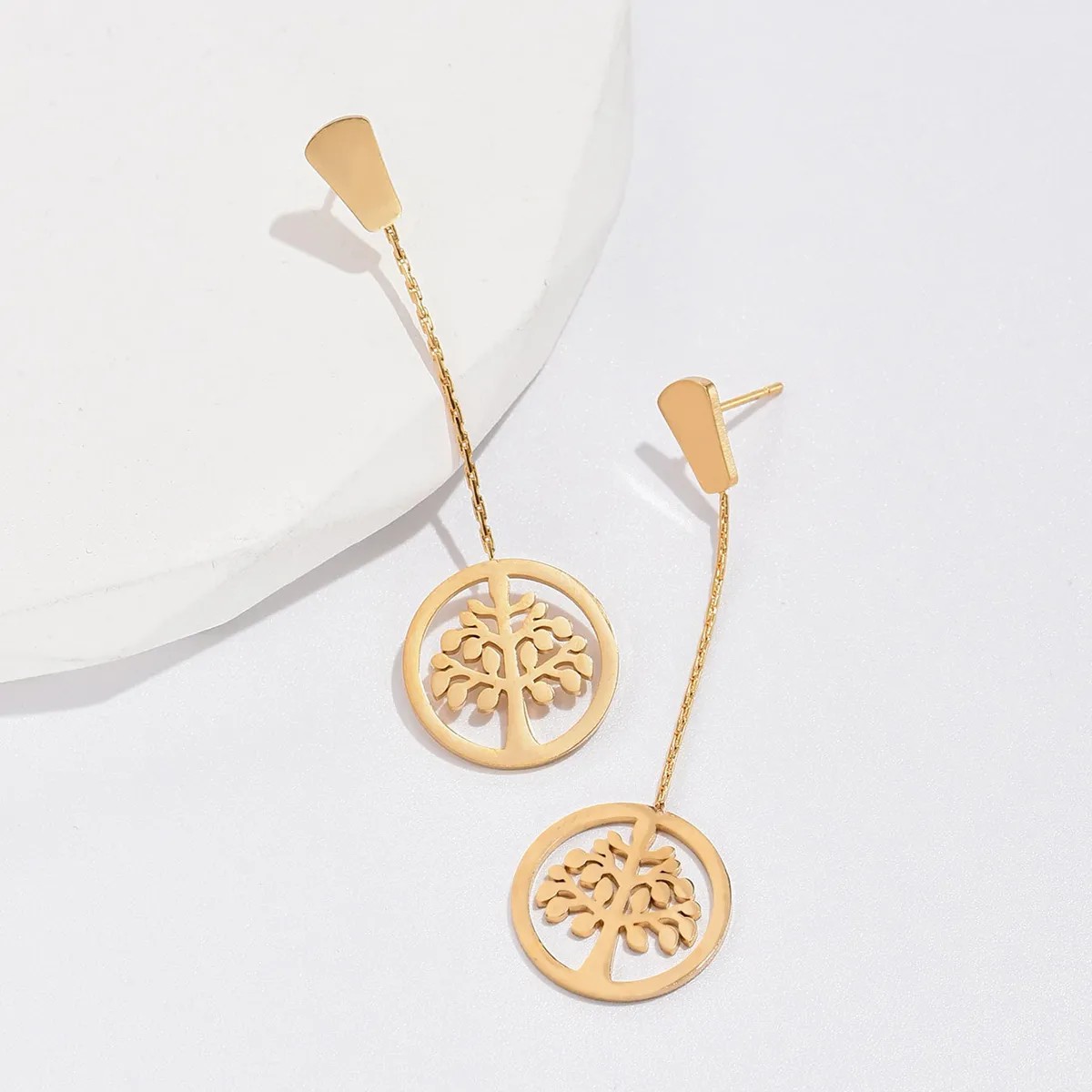 Simple Style Tree Stainless Steel Drop Earrings Gold Plated Hollow Out Stainless Steel Earrings 1 Pair_colorza_2