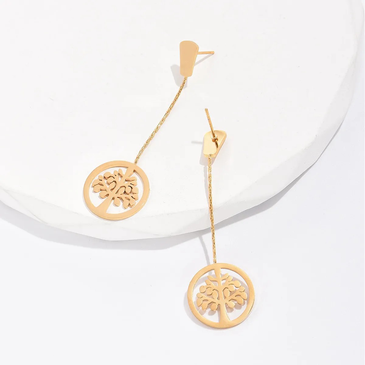 Simple Style Tree Stainless Steel Drop Earrings Gold Plated Hollow Out Stainless Steel Earrings 1 Pair_colorza_3