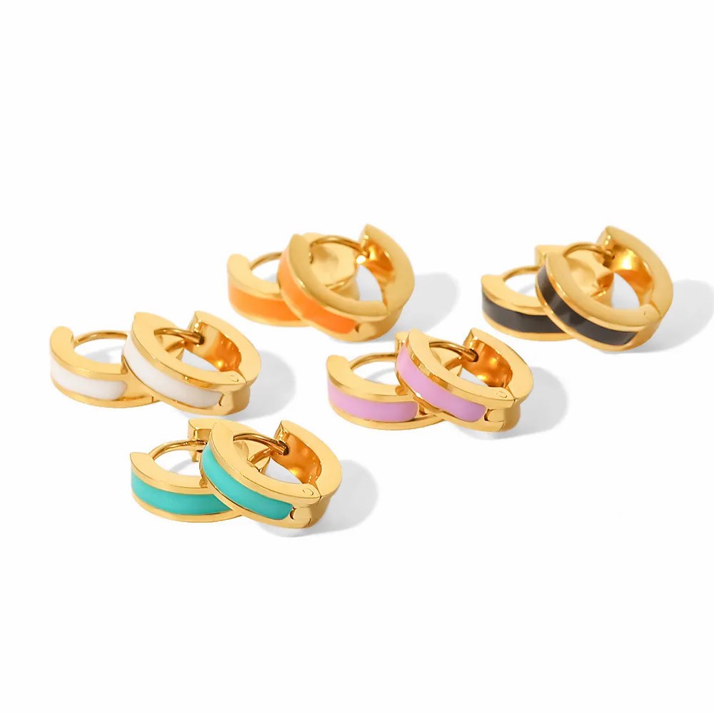 Fashion Round Stainless Steel Earrings Enamel Gold Plated Stainless Steel Earrings_colorza_4